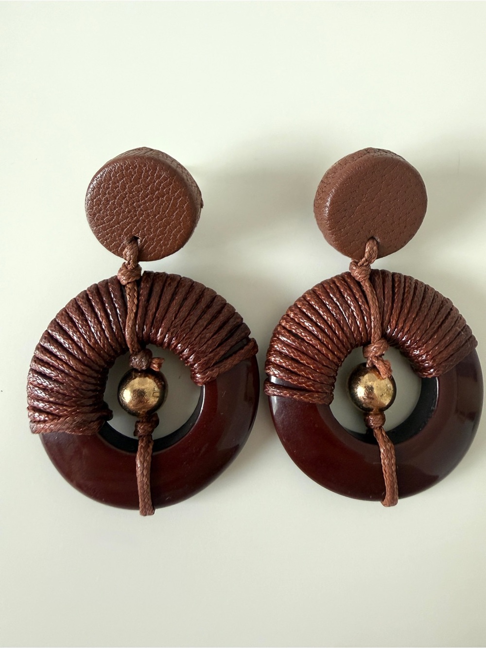 Brown Wrapped Hoop Drop Earrings - Unbranded
